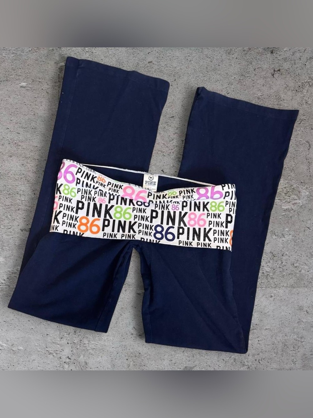 PINK Victoria’s Secret Vintage Y2K Foldover Flare Yoga Pants Navy Blue